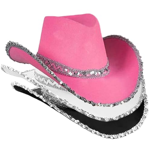 Chapeau de cowboy pour femme et homme | Lot de 3 chapeaux de cowgirl avec sangle western