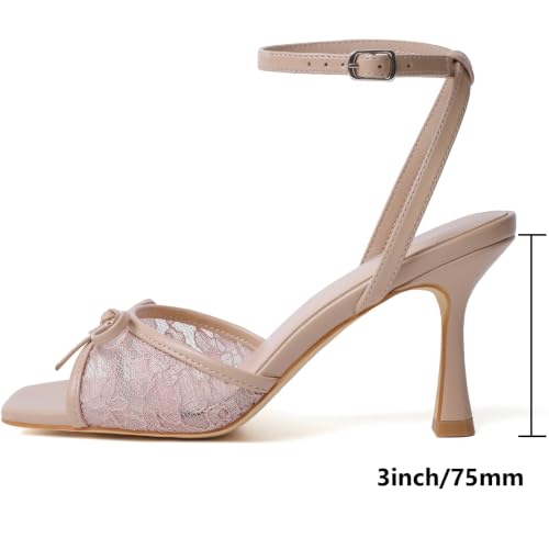 Image of Mostrin Chunky Heels for Women Round Open Toe Strappy Heeled Sandals Ankle Strap Dressy Block Low Heels for Party Wedding Prom Daily