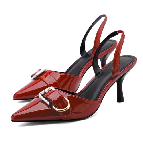 Image of QIV Leopard Kitten Heels Pointed Toe Slingback Heels for Women Closed Toe Pumps with Buckle