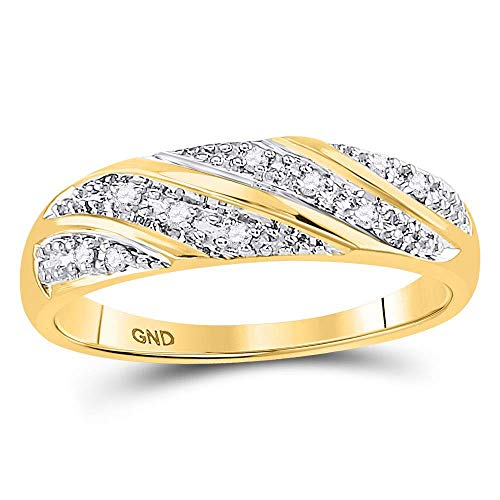 10k Yellow and White 2 Two Tone Gold Mens and Ladies Couple His & Hers Trio 3 Three Ring Bridal Matching Engagement Wedding Ring Band Set - Round Diamonds - Princess Shape Center Setting (1/4 cttw) - Please use drop down menu to select your desired ring sizes3
