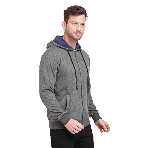 Image of Diverse Men's Hooded Regular Fit Front Zipper Sweatshirt (DCMSSF07RC17L35-4275J Dark Grey M)