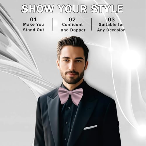 Image of Mens Bow Tie Pre Tied Oversized Bow Ties for Men Satin Bowties for Tuxedo Wedding Party Banquet