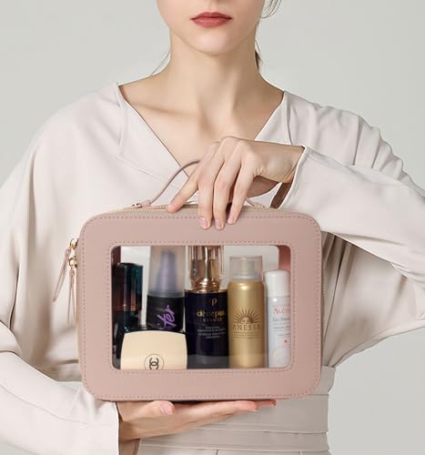 Image of Clear Makeup Bags - TSA Approved Toiletry Bags with Zipper, Makeup Organizer for Carry-on Travel Essentials, Cosmetic Bags for Women & Men (Large Nude)