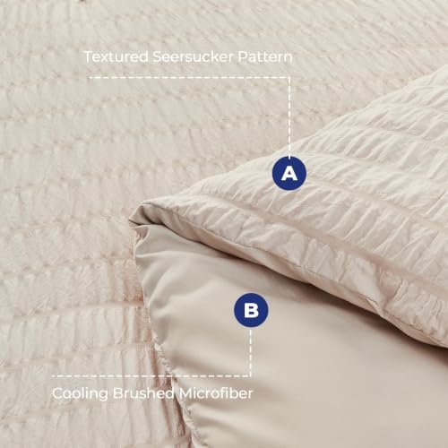 Image of HYMOKEGE Beige Twin XL Comforter Set Seersucker 5 Pieces, All Season Luxury Bed in a Bag for Bedroom, Bedding Set with Comforter, Sheets, Pillowcase & Sham