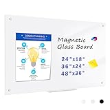 QUEENLINK Magnetic Glass Whiteboard, 48 x 36 Inches Glass Dry Erase White Board, Wall Mounted Framel