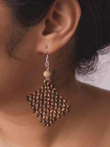 Image of MINACHI Boho Chic Handmade Rattan Wood Dangle Drop Earrings for Women, Bohemian Summer Beach Statement Jewelry Gift for Women