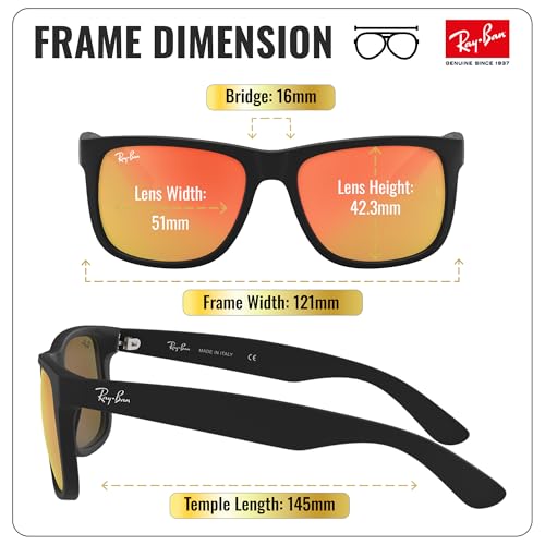 Image of Ray-Ban RB4165 JUSTIN COLOR MIX Square Shaped Sunglasses for Men with Official RAYBAN Eyewear Kit