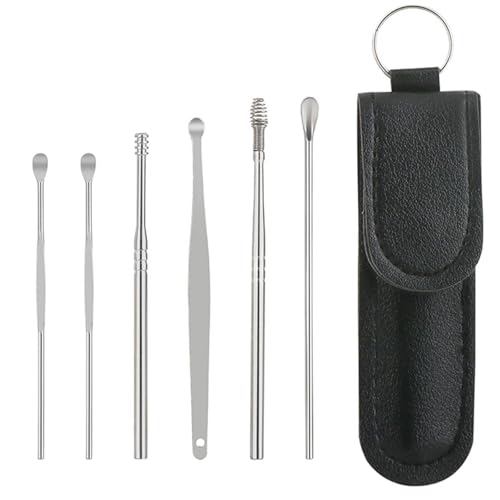 WOLMIK 6 Stück Ohrenreiniger, Ohrenschmalz Entfernungs Set, Ohrenschmalz Entferner Edelstahl, Ohrreinigungswerkzeuge mit PU-Tasche, für Erwachsenen und Kindern