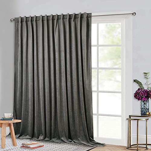 Creative Product StangH Grey Velvet Curtains 84 inches - Extra Wide Blackout Thermal Curtains for Sliding Door Temporary Backdrop Curtains with Back Tab Design for Farmhouse Living Room, Grey, W100 x L84, 1 Panel