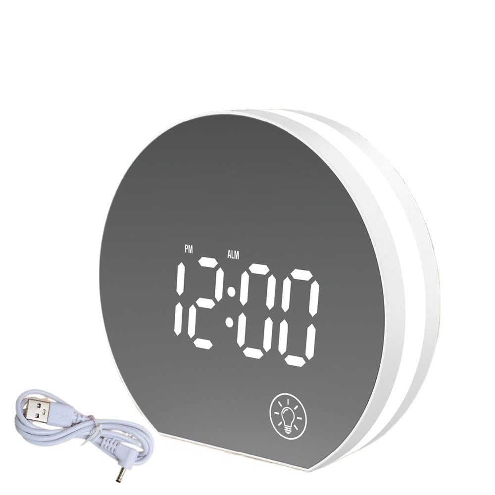 HRWLY Digital Table Powered Led Alarm Clock White with Light Calendar and Thermometer Electric Desk Watch
