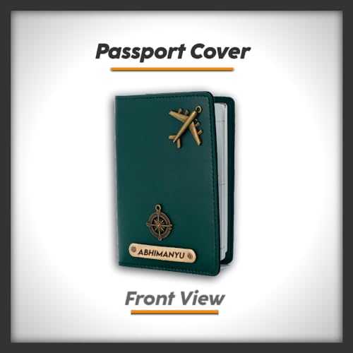 Image of Customised Passport Cover With Personalised Name Charm - Leather Passport Cover For Men & Women - Customised Gift - Green