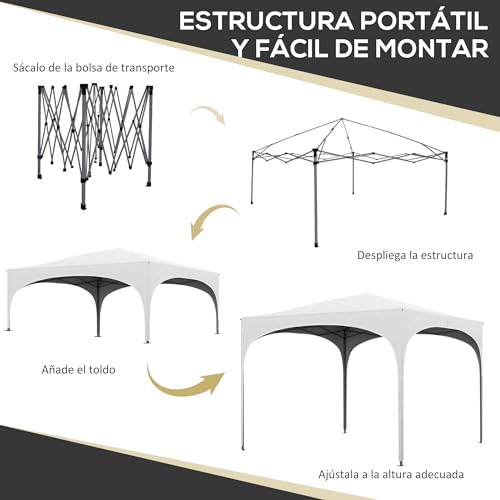 Outsunny Carpa Plegable 3x3 m Cenador de Jardín Altura Ajustable con Bolsa de Transporte Impermeable Anti-UV y Bolsas de Arena Gazebo para Exteriores Jardín Patio Blanco - imagen 3