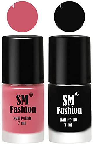 Image of Long Lasting Nail Polish | Nail Paint Combo 7 ml Each) - Set of 2 Nude Pink-Black