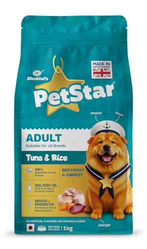 Image of Petstar Adult Dry Dog Food 1 kg, Tuna & Rice Formula, High Protein, Easy Digestion, Immunity Support, No Artificial Flavours or Added Sugar