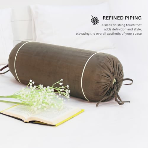 Image of AURAVE Suede 300 TC Printed Bolster Cover with Drawstring Closure, Set of 2, Soft Breathable Durable Machine Washable for Sofa Bed & Home Decor, 15 inchx30 inch, Dusty Brown | Cover Only