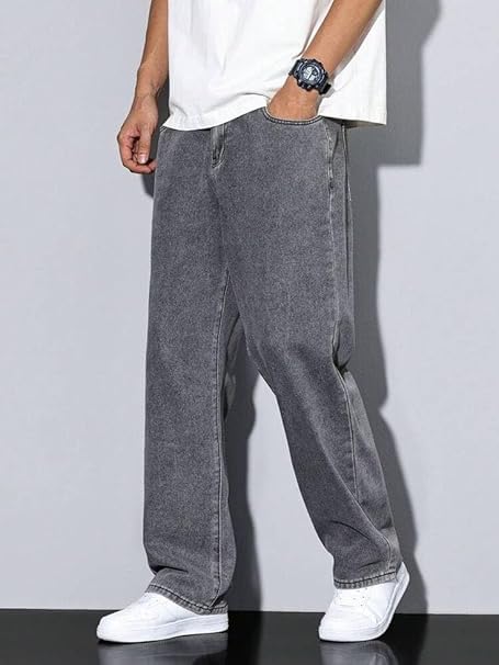 Image of Men Loose Fit Mid Rise Grey Jeans | Ankle-Length Trendy Denim for Smart-Casual Wear | Comfortable Everyday Jeans for Men | Modern Stylish Casual Outfit