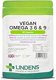 Lindens - Vegan Omega 3, 6 & 9-90 Capsules - 1000mg Flaxseed Oil, UK Made - Essential Omega Fatty Acids, Normal Blood Cholesterol Levels - Brain, Heart & Eyes - Letterbox Friendly