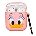 Punswan Daisy Duck Airpod Pink Case for Airpods 1&2,Cute 3D Funny Cartoon Character Soft Silicone Catalyst Cover,Kawaii Fun Cool Keychain Design Skin,Fashion Cases for Girls Kids Boys Air pods