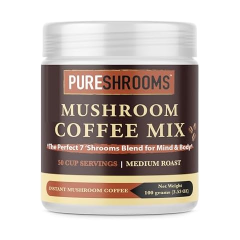 PureShrooms Perfect 7 Organic Instant Mushroom Coffee Blend - Lion's Mane, Chaga, Reishi, Turkey Tail, Cordyceps, Shiitake and Maitake - Medium Roast, Fair Trade, Immune Boosting Coffee (100g/3.53oz) Cover
