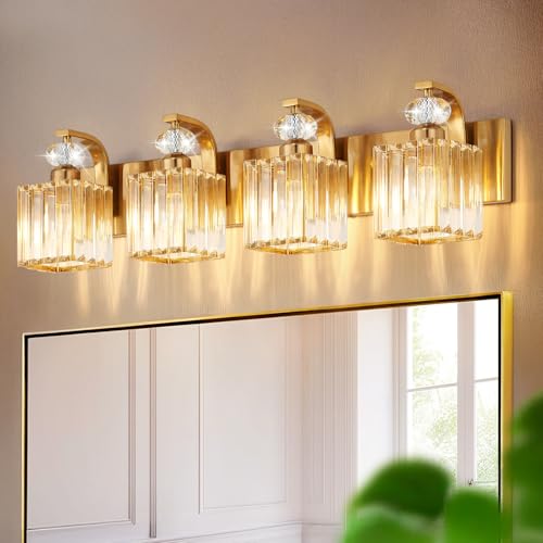 Vikdio Modern Bathroom Vanity Light, 4-Light Gold Bathroom Lighting Fixtures