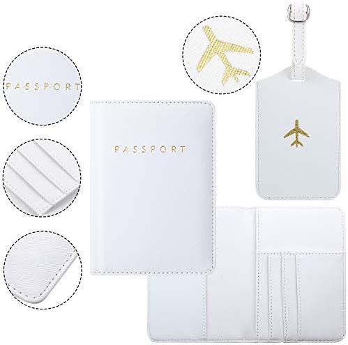 2 Pieces Passport Covers and 2 Pieces Luggage Tags, Passport Holder Travel Suitcase Tag (White, Gray)