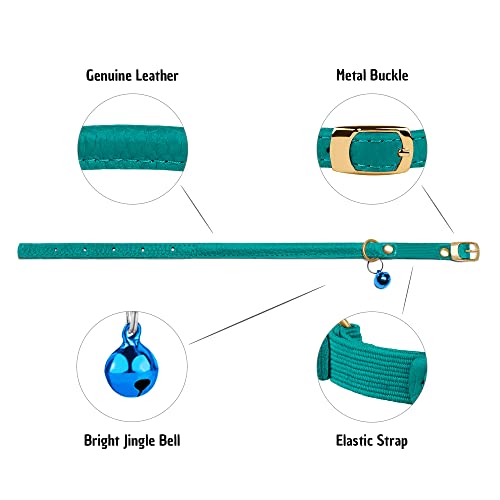 Murom Rolled Leather Cat Collar With Elastic Strap Safety Adjustable Pet Collars For Cats Kitten Yellow Red Pink Blue Orange Brown Gray (Mint Green) #TOP3