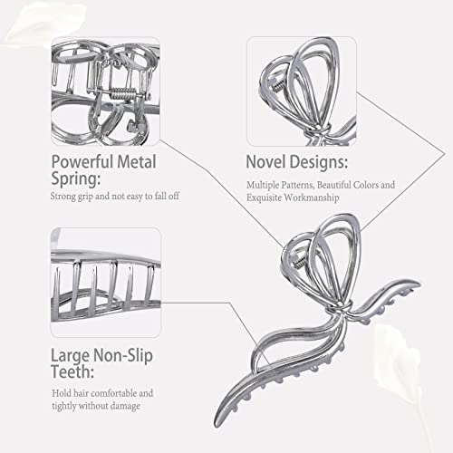 Yonchic 3-Piece Multiple Shapes Metal Hair Clips, Silvery Fish Bone Hair Claw For Thin/Medium Thick Hair, Elegant Bowknot Barrettes, Simple Style Strong Hold Hair Clamps Non Slip Cute Hair Catch Clip Accessories #TOP3