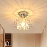 Plafonnier en Cristal : Plafonnier chromé est doté d'un abat-jour métallique en forme de cage, complété par un abat-jour en cristal transparent. L'abat-jour réfracte la lumière sur le plafond, projetant des ombres élégantes