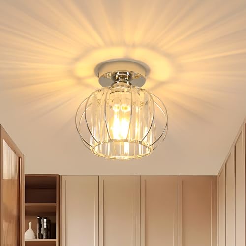 Goeco Plafonnier Cristal, Ø 19 cm Luminaire Lustre Vintage Douille E27, Plafonnier Industriel avec Abat-jour en Cage Métal pour Entrée Couloir Chambre...