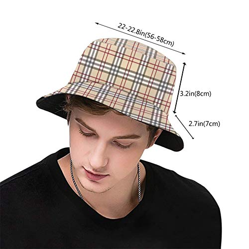 Plaid Decoration Unisex Bucket Hat Fashion Print Summer Fisherman Cap Outdoor Beach Sun Hat For Men Women Black #TOP2