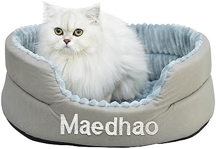 Maedhao Cat Bed,Cat Beds for Indoor Cats,Cat Bed with Washable,Waterproof Bottom,Foldable Cat Hidewawy,Grey Fluffy Cat Calming Cushion Beds