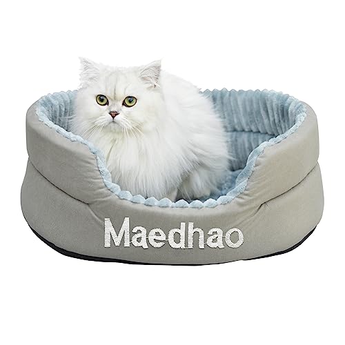 Maedhao Cat Bed,Cat Beds For Indoor Cats,Cat Bed With Washable,Waterproof Bottom,Foldable Cat Hidewawy,Grey Fluffy Cat Calming Cushion Beds #TOP26