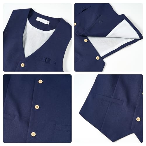 Image of LOLANTA Boys Linen Suit 4 Piece Summer Gentleman Outfit Kids Shorts Set