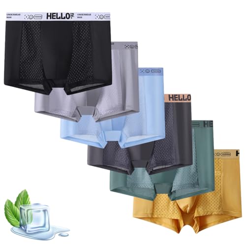 Hello Ice Underwear for Men, Men's Ultra Breathable Mesh Ice Silk Underwear, Low Rise Boxer Briefs Lightweight Comfort