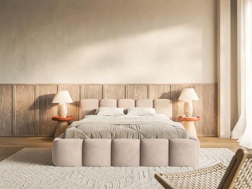 Selsey Polsterbett 180x200 cm Modernes Design, Stabiler Metallrahmen mit Gasdruckfedern Piano-Veloursstoff in Beige Bett mit Bettkasten Maximale Belastung 250 kg – Bild 6