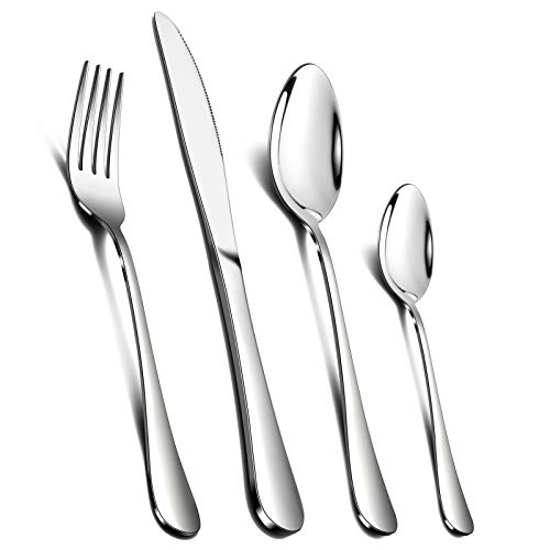 Cutlery Set, 32 Piece Stainless Steel Flatware Silverware Set with Dinner Knife Spoon Fork, Service for 8 - Mirror Finish and Dishwasher Safe
