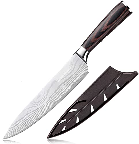 Image of HARI Japanese Chef Knife Set | Professional 8 Inch Chef Knife & Paring Knife | 7Cr17 High Carbon German Stainless Steel with Pakkawood Handle | Hammered Blade, Ultra-Sharp, Gift Box - Brown
