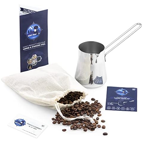 Nosy Nomad Turkish Coffee Maker Pot | Greek Arabic Cezve Ibrik Briki | Modern Stainless Steel Bauhaus Design | 350ml Espresso Coffee Decanter | Coffee, Hot Chocolate Maker, Milk, Butter, Oil Warmer Cover
