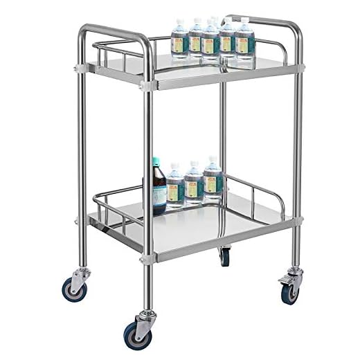 VEVOR Chariot de Laboratoire à 2 Étages, Service Médical 50*40*85 cm, Servante d'Atelier en Acier Inoxydable, Outil de Montage pour Hôtel, Salon, Beauté