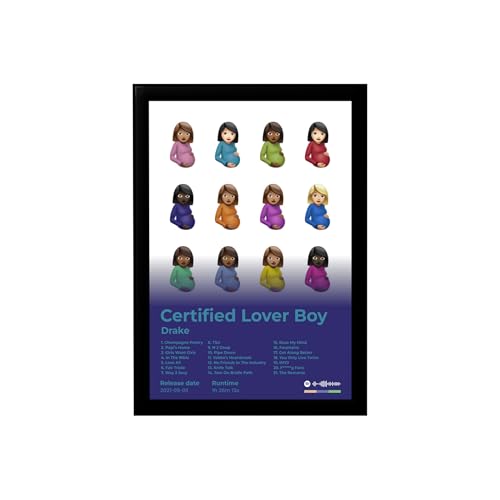 Image of BLINKART Drake- Certified Lover Boy Wall Photo Frames | Wall Art for Bedroom, Living Room, Studio or Office | Album Cover Print with Spotify Song Link QR Code | Gift for Fans - 8x12 In
