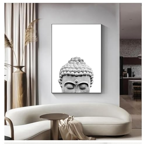 Tableau bouddha noir et blanc 50x70 pour salon zen et contemporain