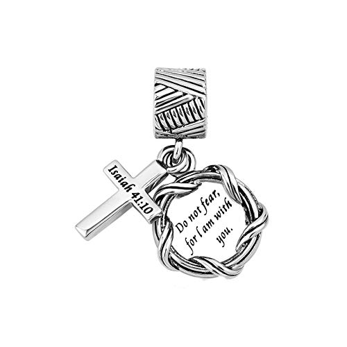 God Cross Charm Compatible with Pandora Bracelets Bible Verse Silver Jesus Isaiah Matthew Gift Necklace Pendant Birthday Anniversary