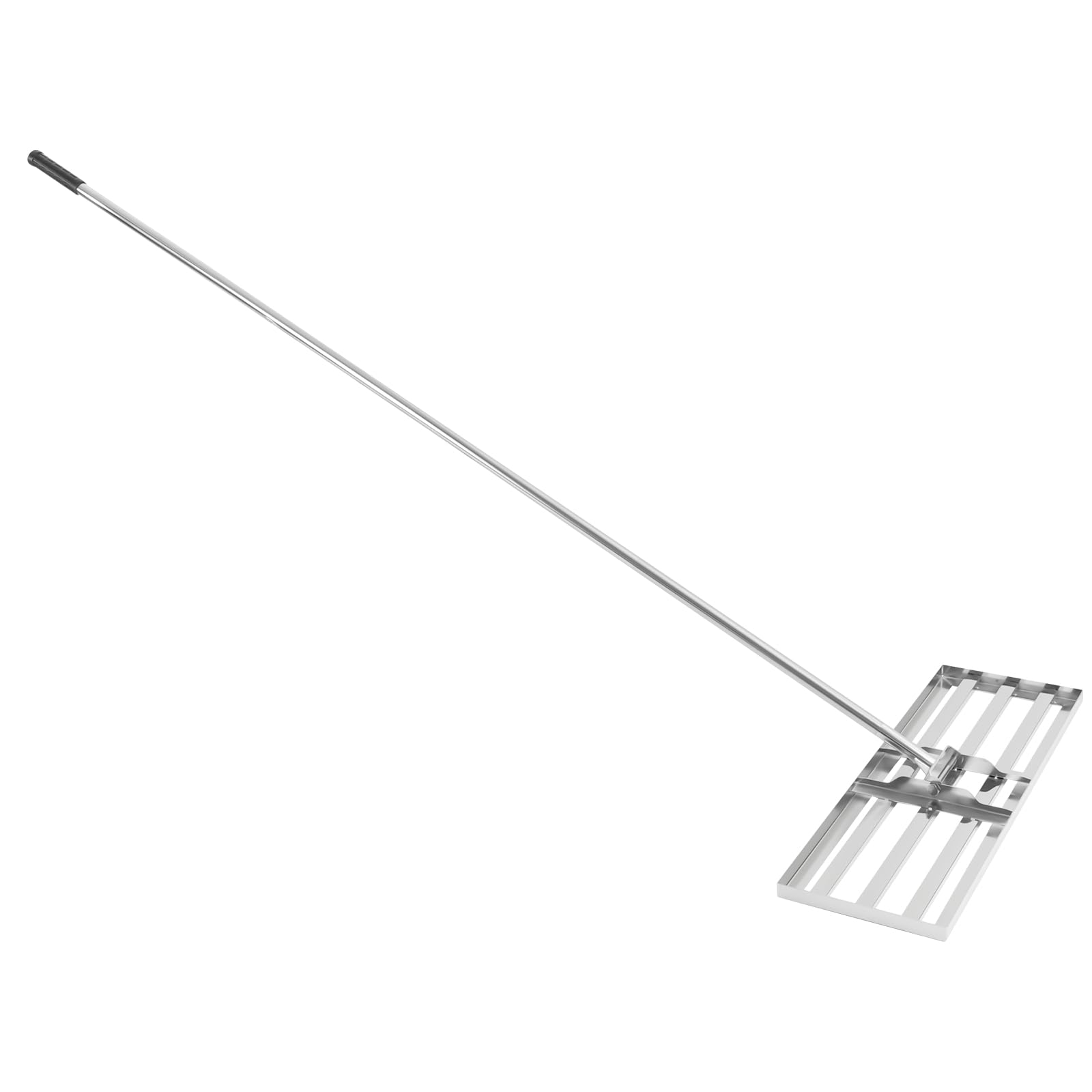 Rastrillo de nivelación de césped en forma de T con mango de goma antideslizante, para mulching, fertilizar, barrer hojas en jardines, campos de golf, 75 x 25 x 200 cm, color plateado