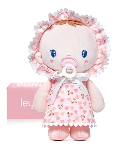 LeyaDoll Boneca bebé (9 pol.), a minha primeira boneca de pano para menina de 1 ano, presente de aniversário, peluche para crianças pequenas - cereja bebé