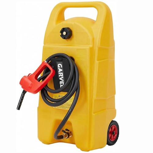Garvee 15 Gallon Gas Can, Fuel Tank Container with LE Fluid Transfer Manual 10 FT Siphon Pump, Portable Diesel Gas Storage Caddy w/Wheels for Car, ATV