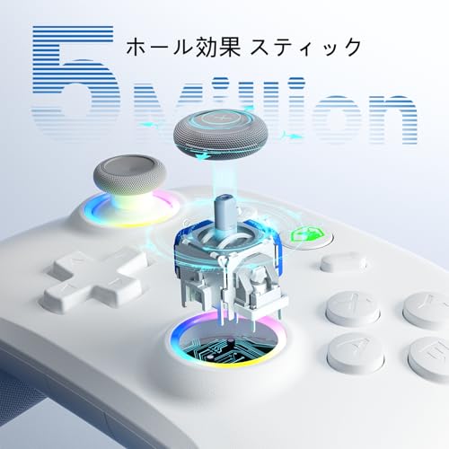 PC コントローラー 無線/有線接続 2.4Gレシバー付き ホール効果スティック RGBライト 1000Hz ポーリングレート TURBO連射 振動調整 800mAhバッテリー PC/Steam deck/Switch/Android/iOSに対応 ホワイト