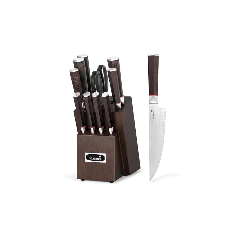 Kitchen-Knife-Set-Authentic-Damascus-Steel-Ultra-Sharp-Ergonomic-Non-slip-Wood-Handle-Chef-Knife-Block-Set-with-Built-in-SharpenerLuxury-Gift-for-HolidaySilver-12PCS Kuisine Kitchen Knife Set,Damascus Steel Ultra Sharp, Ergonomic Non-slip Wood Handle, Chef Knife Block Set with Built-in Sharpener,Luxury Gift for Holiday(Silver, 12PCS)