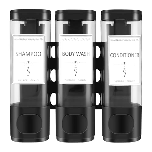 Shampoo and Conditioner Dispenser, Shower Dispenser 3 Chamber No Drill, Shower Soap Dispenser Wall Mounted, Dispensers for The Shower