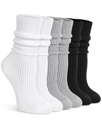Image of YSense Women's Cotton Crew Socks 6 Pairs, Long Cute Aesthetic Neutral Athletic Boot Socks for Women Stocking Stuffers Gifts