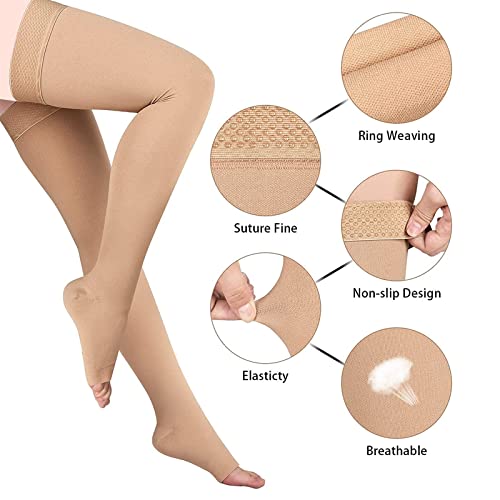 Thigh High 20-32 Mmhg Compression Stocking Toeless Compression Socks For Women & Men Circulation With Silicone Dot Band #TOP2